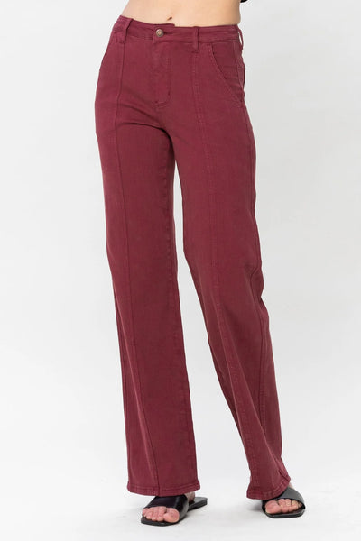 Burgandy High Waist Front Seam Jeans