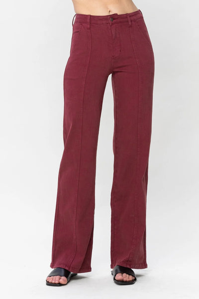 Burgandy High Waist Front Seam Jeans