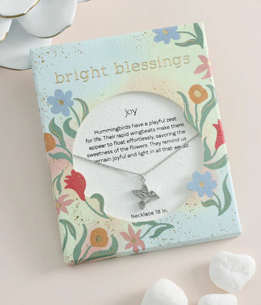 Silver Hummingbird Bright Blessings Necklace - Joy