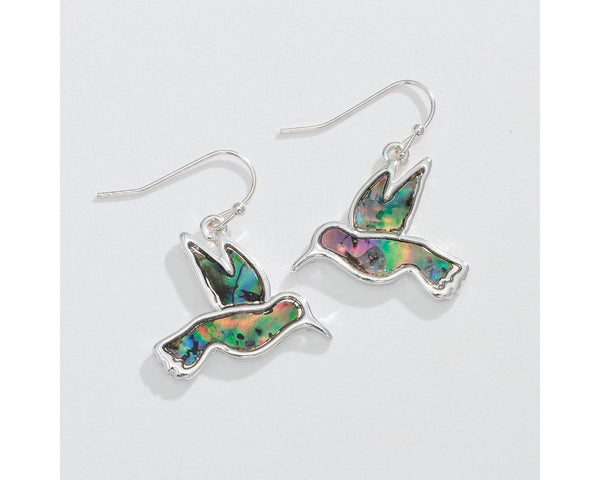 Silver Hummingbird w Abalone Earrings
