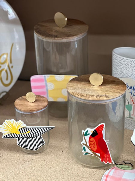 Small Mini Wooden Lid Glass Jar