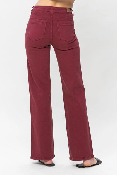 Burgundy Front Seam Straight Leg Jeans CLOSEOUT