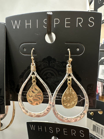 Whispers Mixed Metal Tear Drop Hammered Dangle Earrings