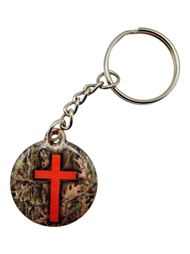 Forset Camo & Cross Prayer Tag Keychain
