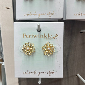 Gold Flowers w Pearls Earrings