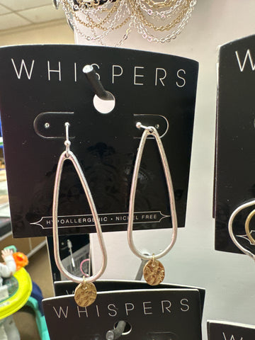 Whispers Silver Teardrop w/Gold Dangle Earrings