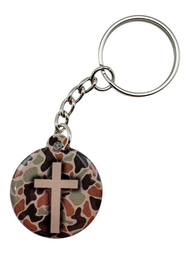 River Rock Camo & Cross Prayer Tag Keychain