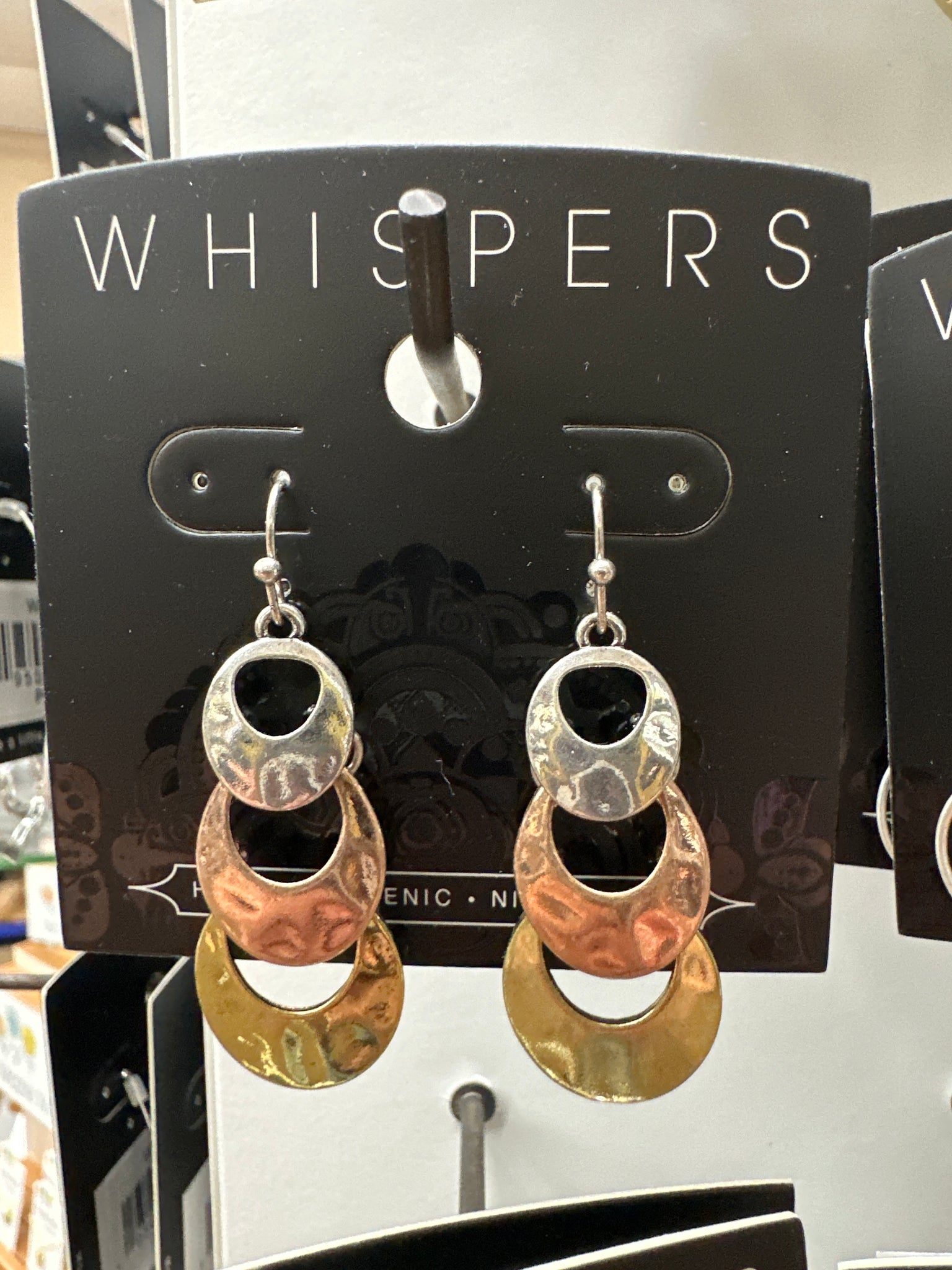 Whispers Tri Metal Circle Dangle Earrings