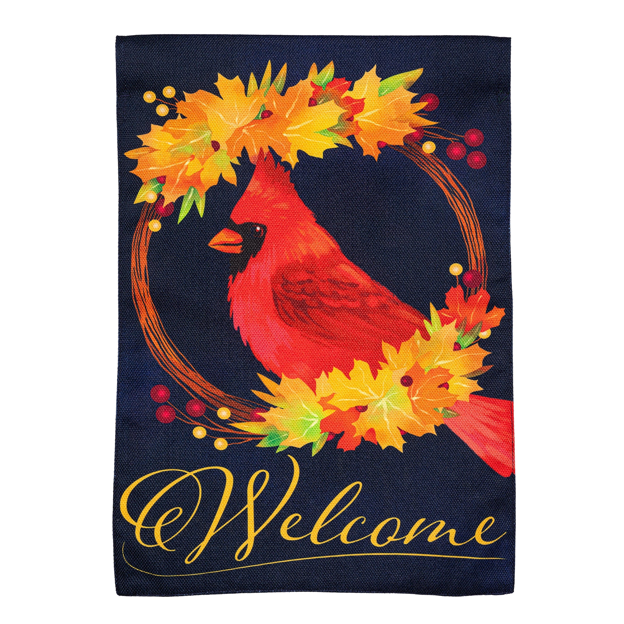 Fall Cardinal Wreath Garden Flag