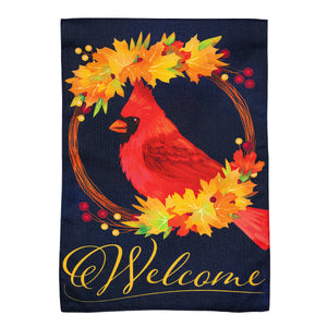 Fall Cardinal Wreath Garden Flag