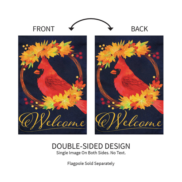 Fall Cardinal Wreath Garden Flag
