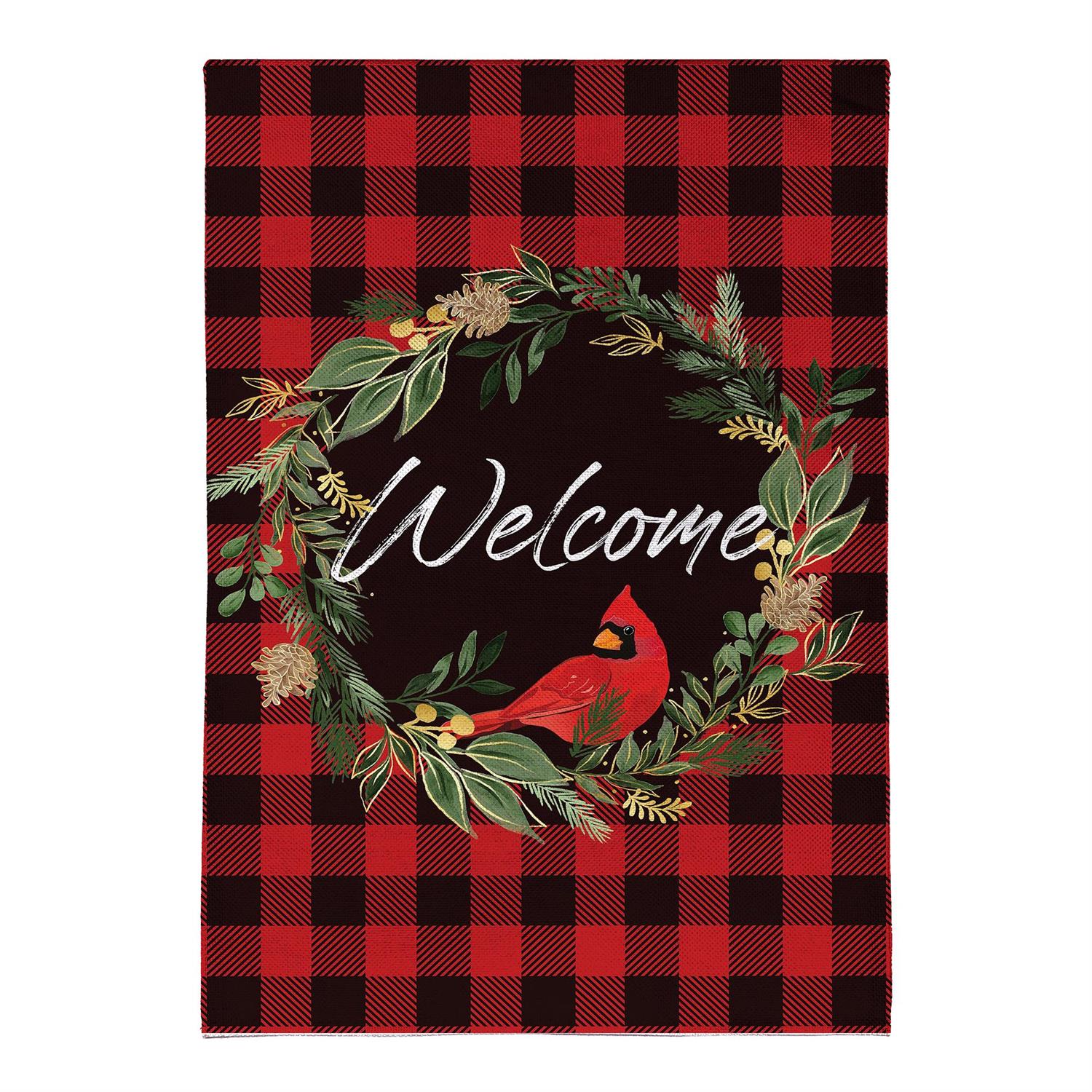 Welcoming Cardinal Wreath Garden Flag