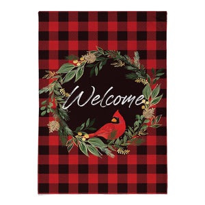 Welcoming Cardinal Wreath Garden Flag