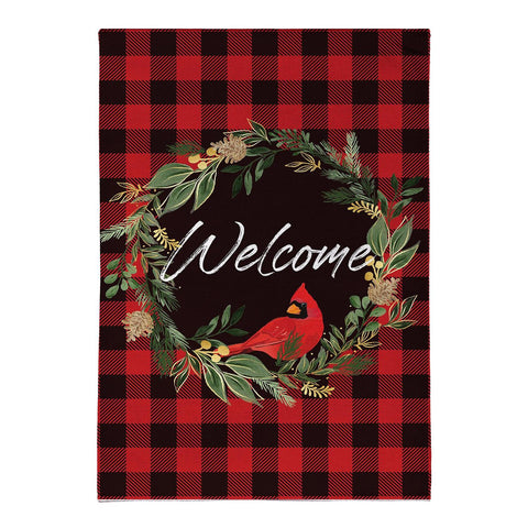 Welcoming Cardinal Wreath Garden Flag