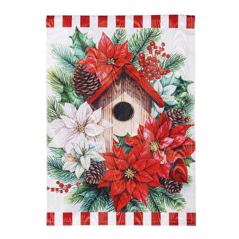 Poinsettia Birdhouse Garden Flag