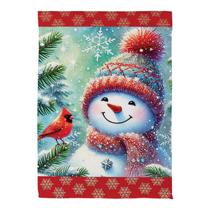 Snowman with Cardinal Friend Garden Flag