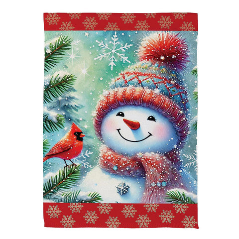 Snowman with Cardinal Friend Garden Flag
