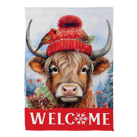 Bundled Up Highland Cow Garden Flag