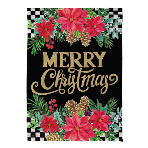 Floral Checkered Merry Christmas Garden Flag