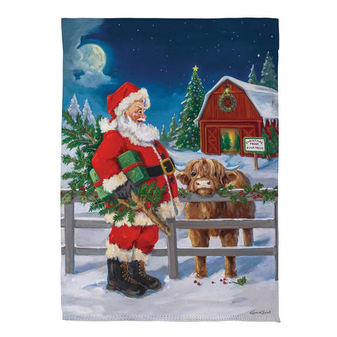 Santa & Highland Cow Garden Flag