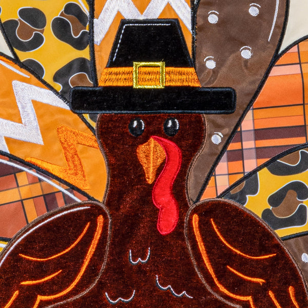 Give Thanks Patterned Turkey Garden Flag