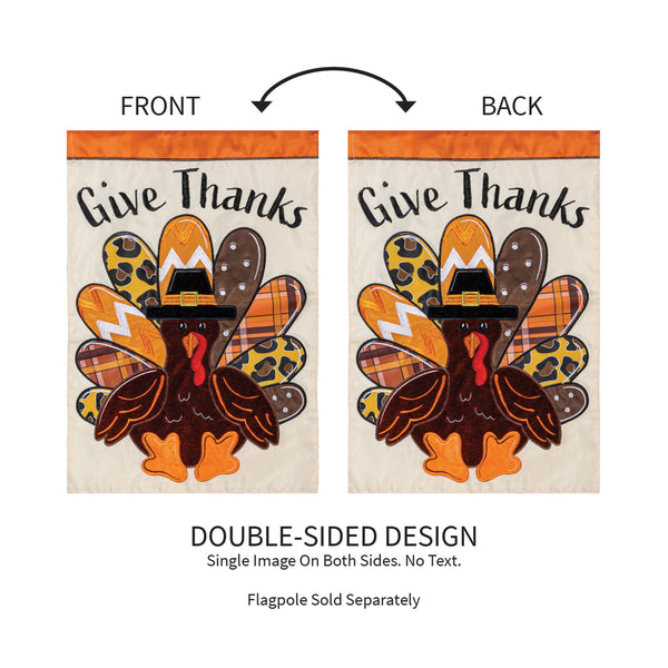 Give Thanks Patterned Turkey Garden Flag