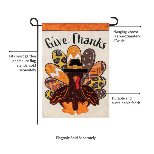 Give Thanks Patterned Turkey Garden Flag