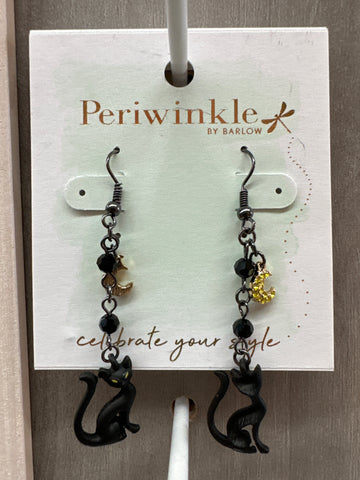 Black Cats w Crystal Moon Earrings