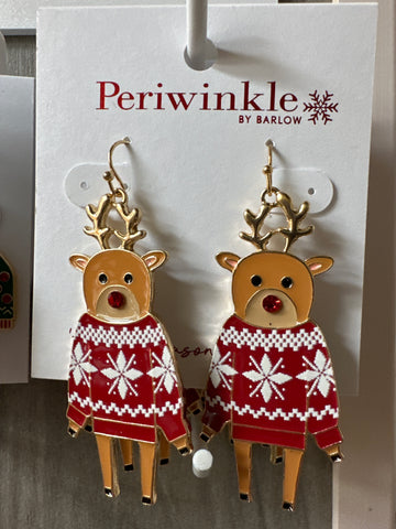 Reindeer in Red Sweater Earrings