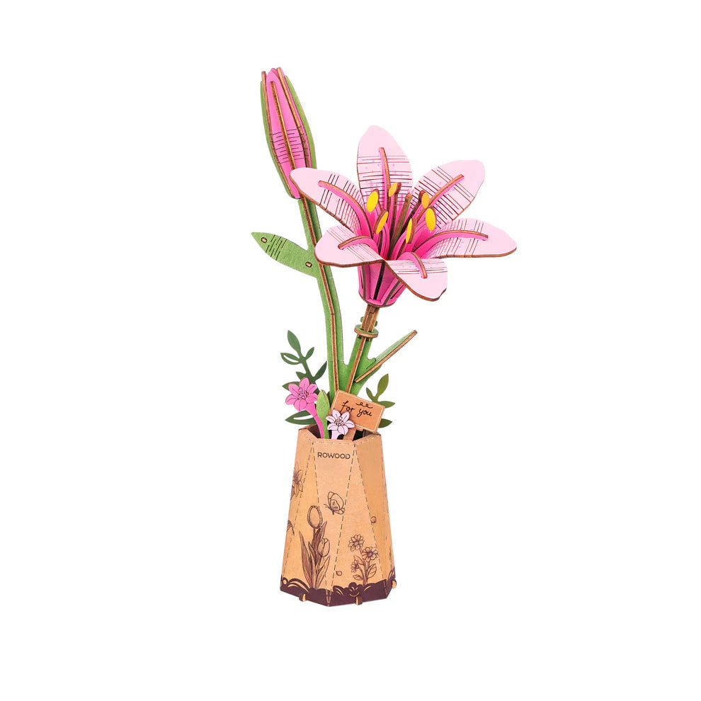 Wooden Bloom Puzzle: Pink Lily