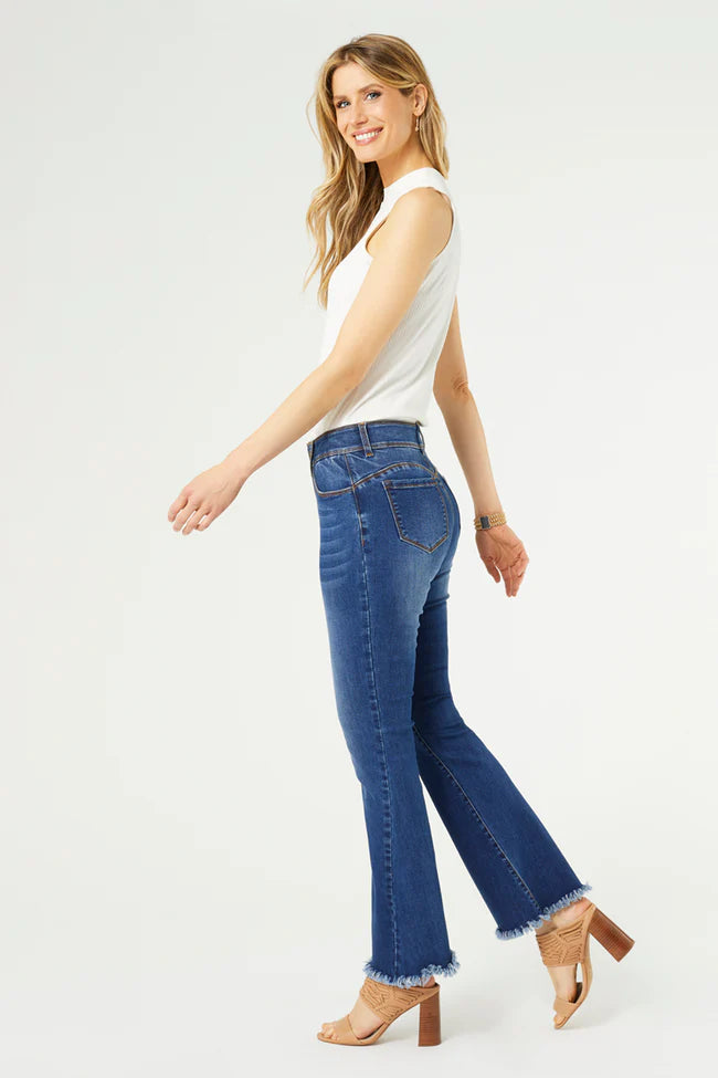 OMG Zoey Zip Flare Jeans w/Fringe - Dark