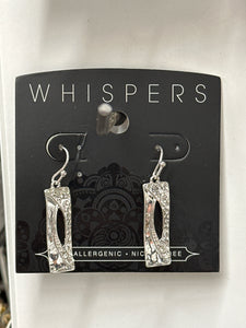 Whispers Silver Rectangle Hollow w/Stone Earrings