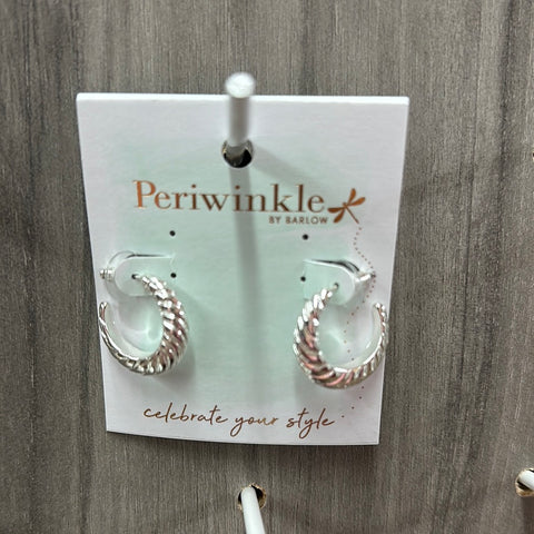 Silver Textured Hoops Earrings