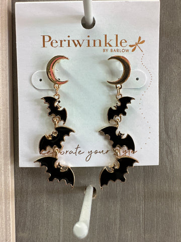 Black Bats and Gold Moon Earrings