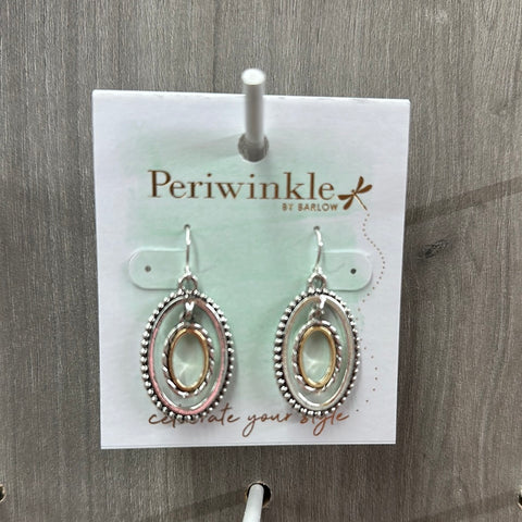 Two Tone Ovals w Detail Earrings