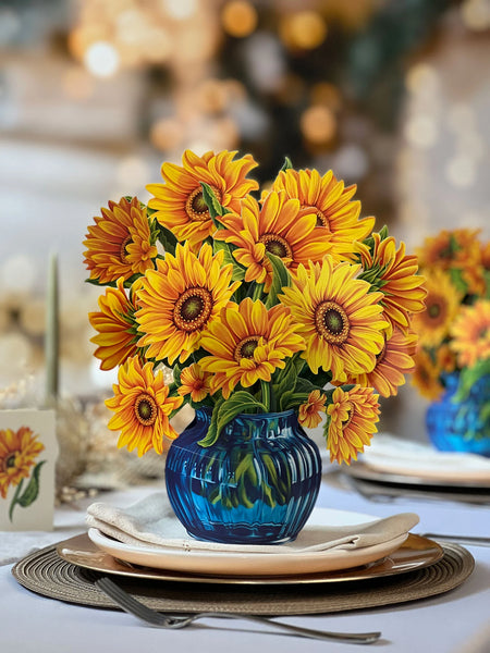 Sunflowers - Blue Vase Pop-Up Flower Bouquet