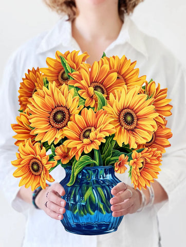 Sunflowers - Blue Vase Pop-Up Flower Bouquet