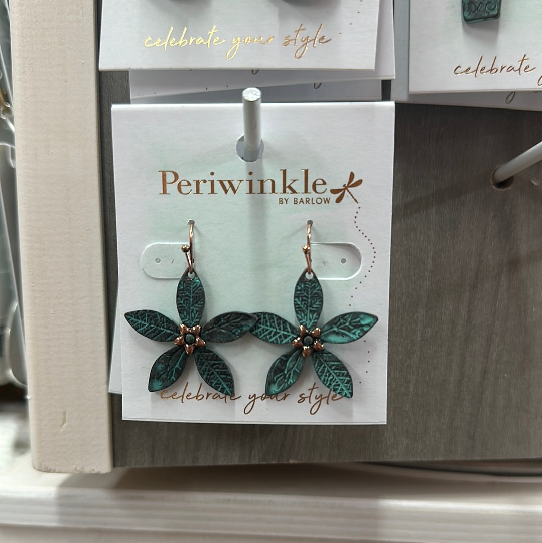 Patina 5 Petal Flower Earrings