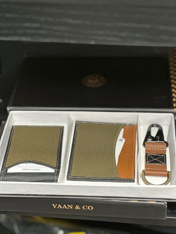 Men's 3 pc Wallet Gift Set - Green/Brown