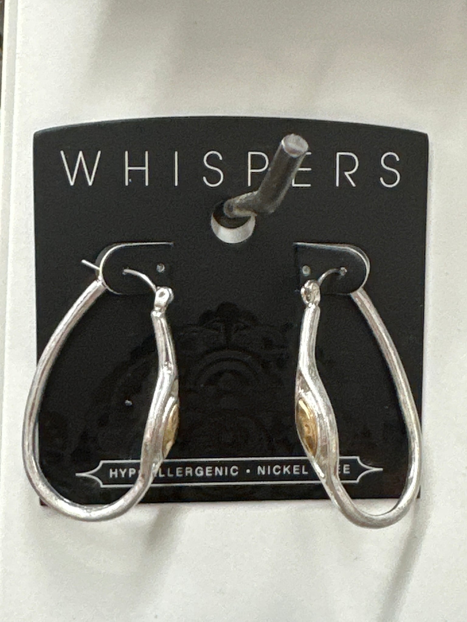 Whispers Silver Oval Hoop w/Stone on Side