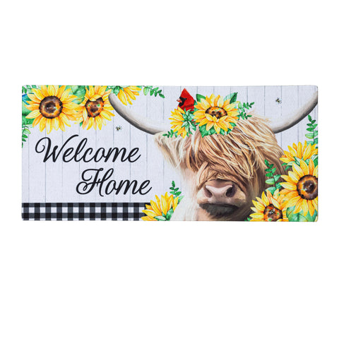 Floral Highland Cow Sassafras Mat