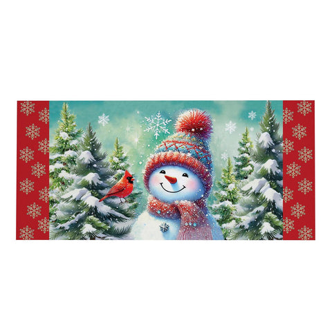 Snowman with Cardinal Friend Sassafras Mat