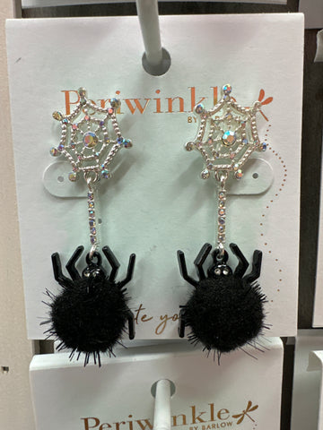 Black Spiders w Pom Poms Earrings