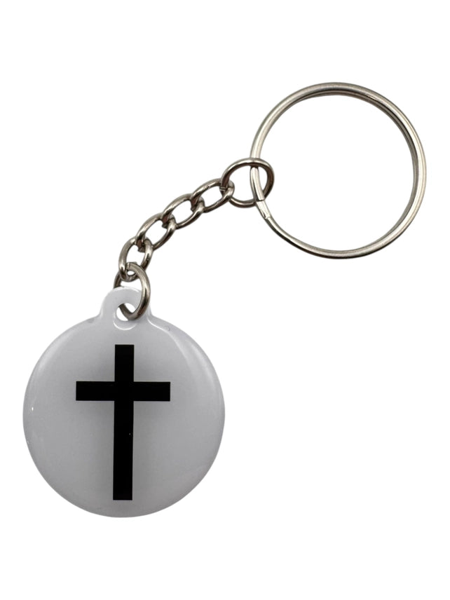 White & Cross Prayer Tag Keychain