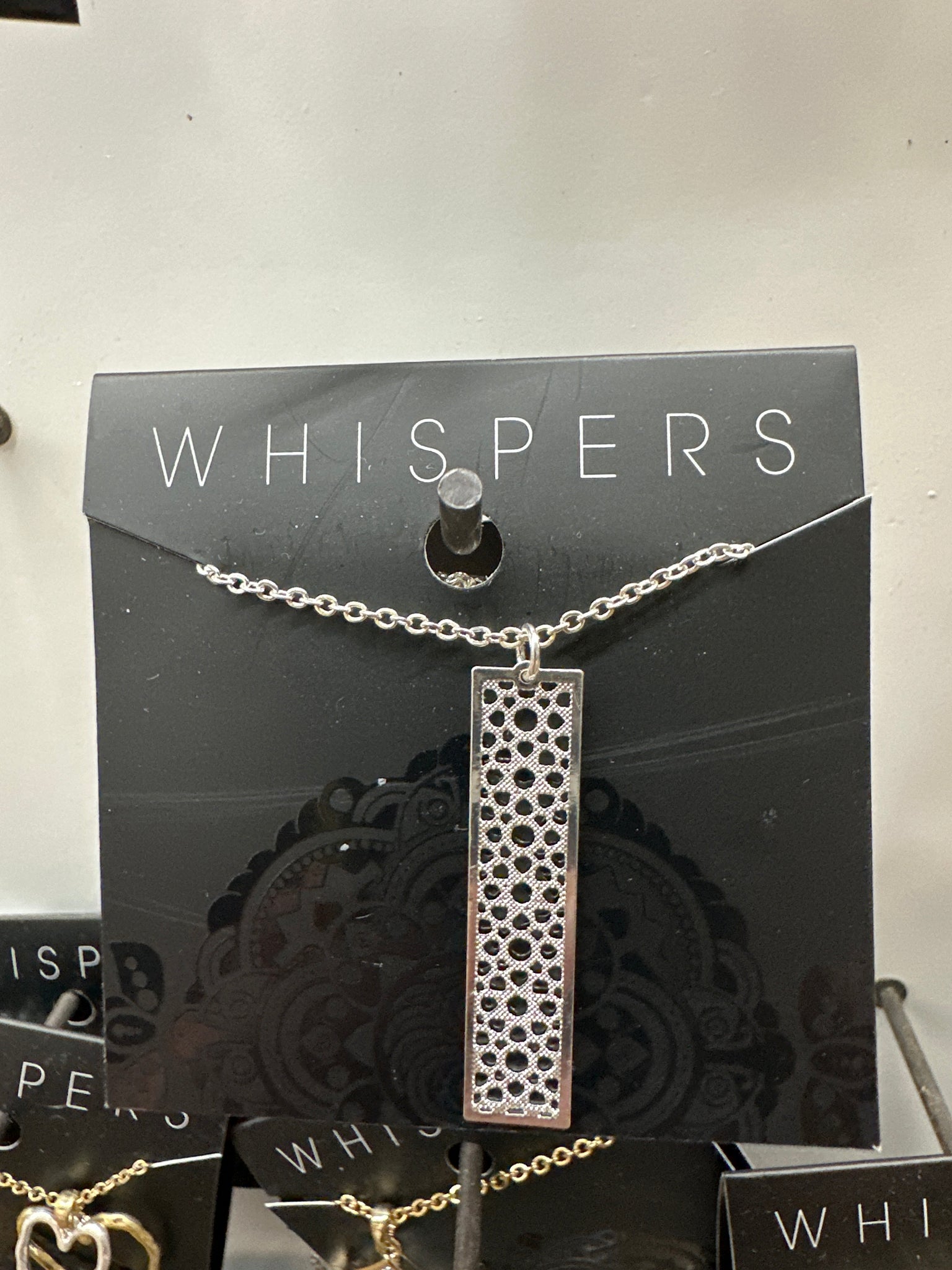 Whispers Silver Filigree Bar Dangle Necklace