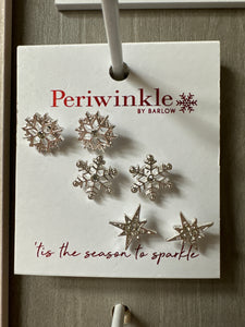 Silver Snowflake w Crystals Trio Earrings