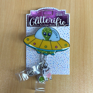 UFO with Cow Glitterific Badge Reel