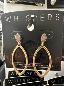 Whispers Gold Oval Drop w/Grey Stone Earrings