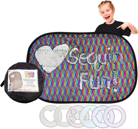 Rainbow Reversible Sequins Wall Sensory Fun Toy W/ Shape Stencils & Travel Case