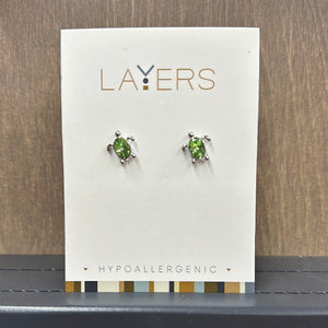 Silver Chrysolite Turtle Stud Earrings